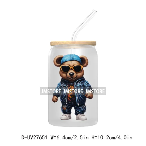 Hip Hop Urban Graffiti Teddy Bear UV DTF Transfer Stickers Decals For Libbey Cold Cups Mugs Tumbler Waterproof Trendy Bears Doll