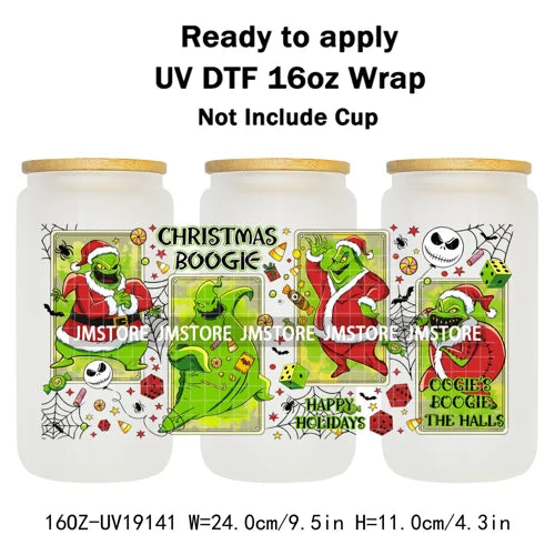 Horror Christmas Nightmare Character UV DTF Wrap Transfer Sticker Selfadhesive Waterproof High Quality For 16OZ Libbey Glass Can