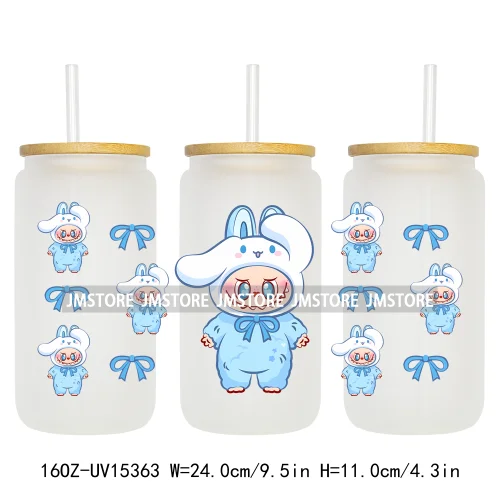 Coquette Bow Cartoon Monsters In Outfit UV DTF Cup Wraps Ready To Apply Waterproof Transfer Stickers For 16OZ Libbey Glass Can