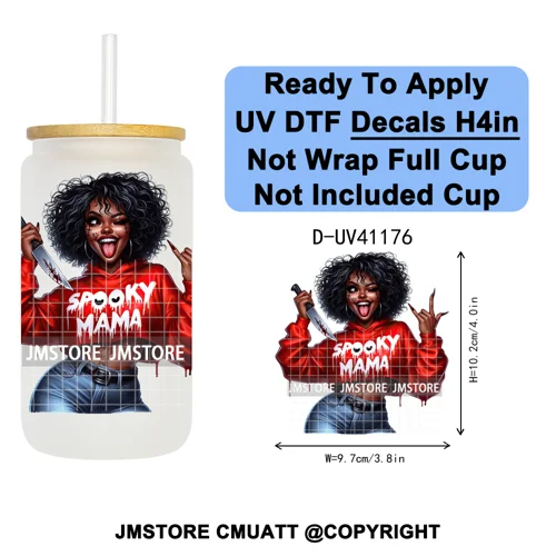 Bad Mama Killers Mom Halloween UV DTF Decals Ready To Apply Waterproof Transfer Stickers DIY Crafts For 16OZ Libbey Glass Can