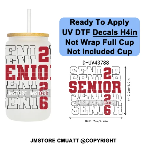 Fresh Class Of 2026 Senior Edition UV DTF Decals Ready To Apply Waterproof Transfer Stickers DIY Craft For 16OZ Libbey Glass Can