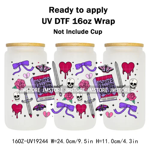 Romance Bookclub Bookish Candle UV DTF Cup Wrap Ready To Apply Transfer Stickers Durable 16OZ Tumbler Wraps For Libbey Glass Can
