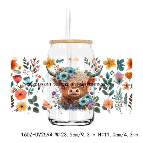 Cute Highland Cow With Pumpkins UV DTF Sticker For 16OZ Libbey Glass Cup Can Wrap Transfer Sticker Custom Labels DIY Logo