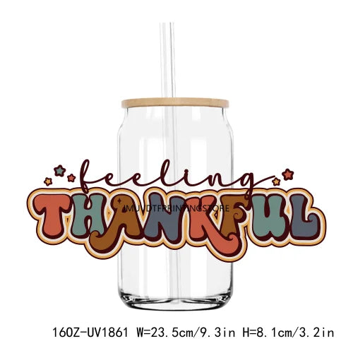 Thanksgiving Fall Thick And Juicy 16OZ UV DTF Cup Wrap Transfers Stickers Custom Labels DIY Waterproof Logo For Libbey Glass Can