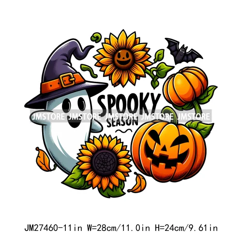 Colorful Coffee Spooky Babe Vibes Stay Spooky Season Ghost Skull Halloween DTF Decals Iron On Transfers Stickers For T-shirts