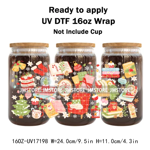 Coquette Bow Bookish Christmas Tree Gingerbread 16OZ UV DTF Cup Wraps Ready To Apply Transfer Stickers For Libbey Glass Can Mugs