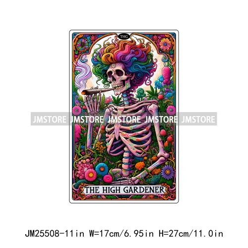 New Drama Queen Teacher Reader Smoker Flower Skull Humor Gothic Tarot Card DTF Iron On Heat Press Transfer Stickers For Clothing