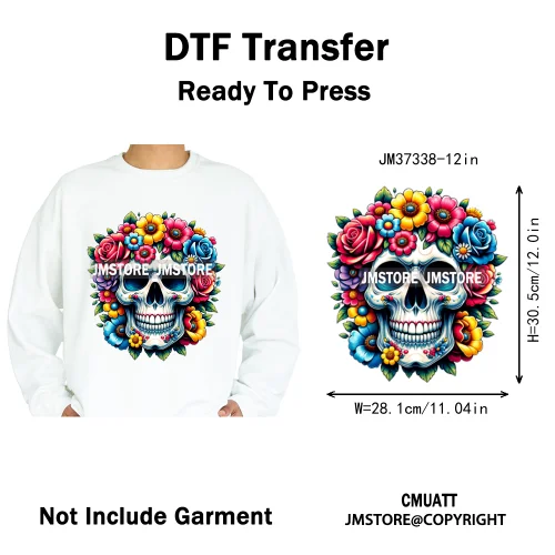 12in Colorful Graffiti Streetwear Skeleton Game Over Iron on DTF Thermal Transfers Stickers Printing Ready to Press for T-shirts