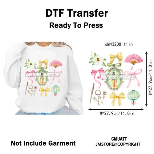 Colorful Girly Coquette Cartoon Princess Family Trip Iron on Washable DTF Heat Transfers Stickers Ready to Press for Clothing