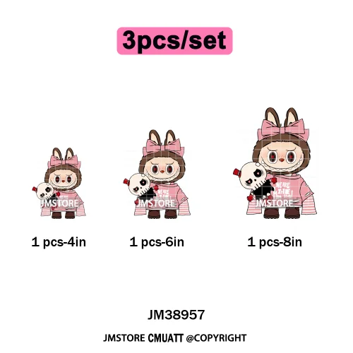 Coquette Bow Monster Doll Drinking Soda Bottle Thermal Printing Iron on DTF Washable Transfer Sticker Ready to Press for Clothes