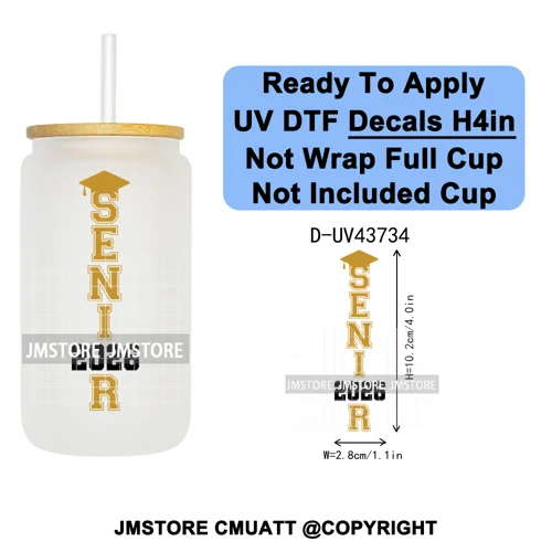 My Last First Day Senior 2026 UV DTF Cup Decals Ready To Apply Transfer Stickers Durable Custom Labels For Libbey Glass Can Mug