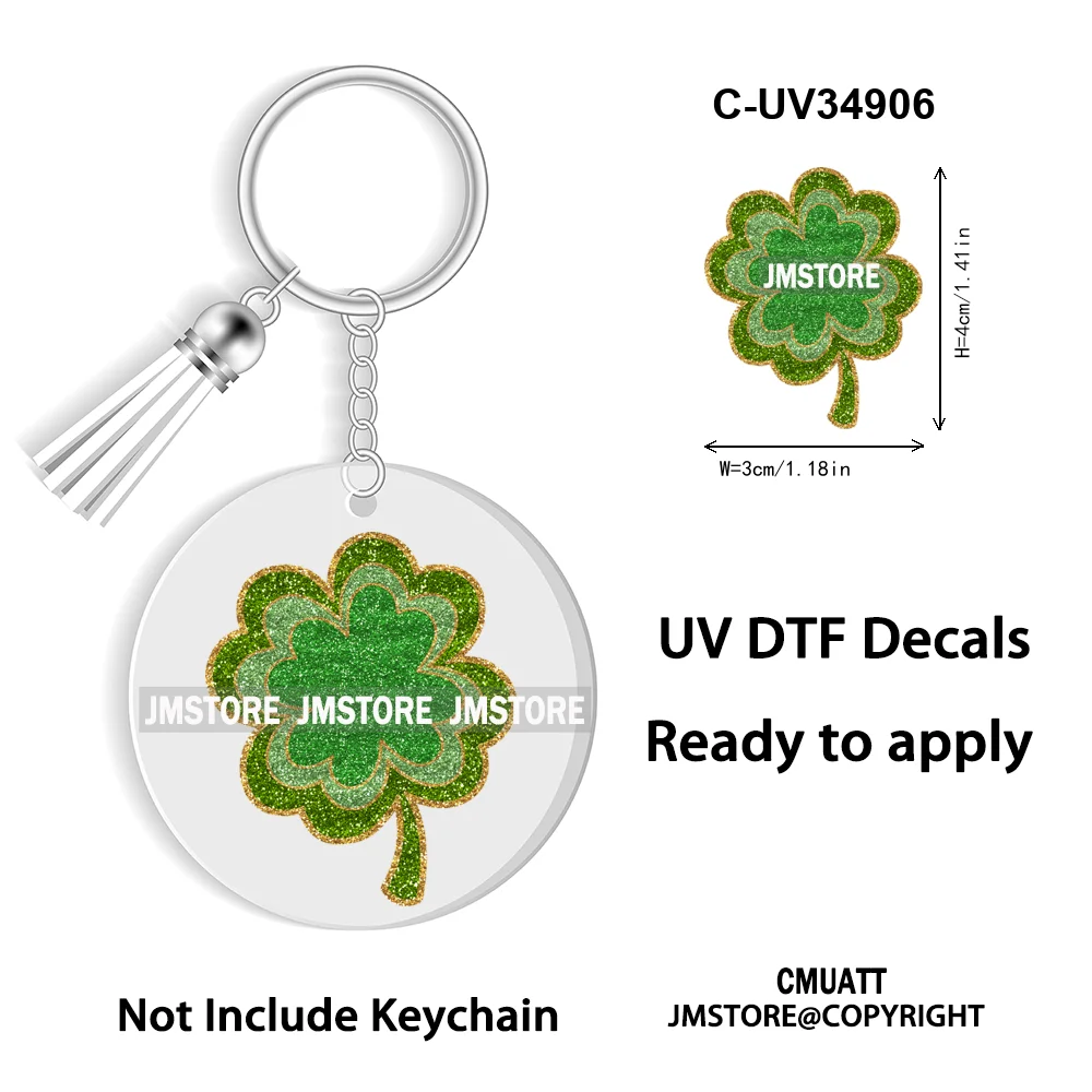 Sparkly Faux Sequin St Patricks Day Coquette Glitter Lucky Charm WaterProof UV DTF Sticker For Round Circle Keychain Keyring