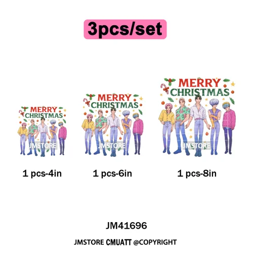 Merry Christmas Kpop Music Band Group Character Xmas Festive Love Iron on DTF Transfers Stickers Ready to Press for Clothes Bags