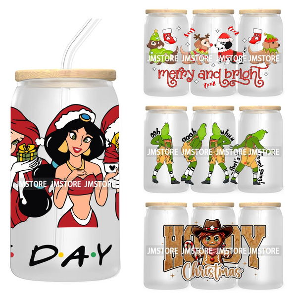 Merry And Bright Santa Baby New Year 16OZ UV Cup Wrap DTF Transfer Stickers For Libbey Glass Cups Tumbler Family Christmas Mommy