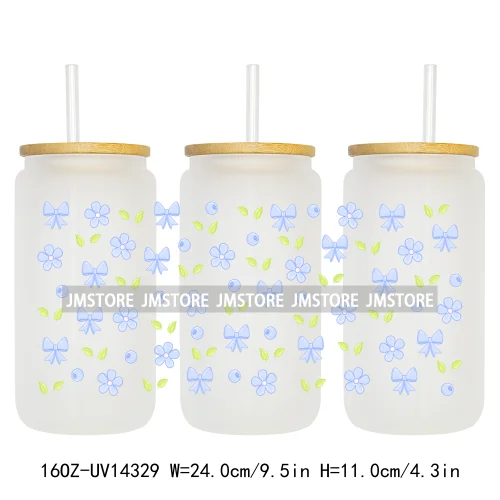 Butterfly Spring Flowers Coquette 16OZ UV DTF Cup Wraps Ready To Apply Waterproof Transfer Stickers For Libbey Glass Can Tumbler