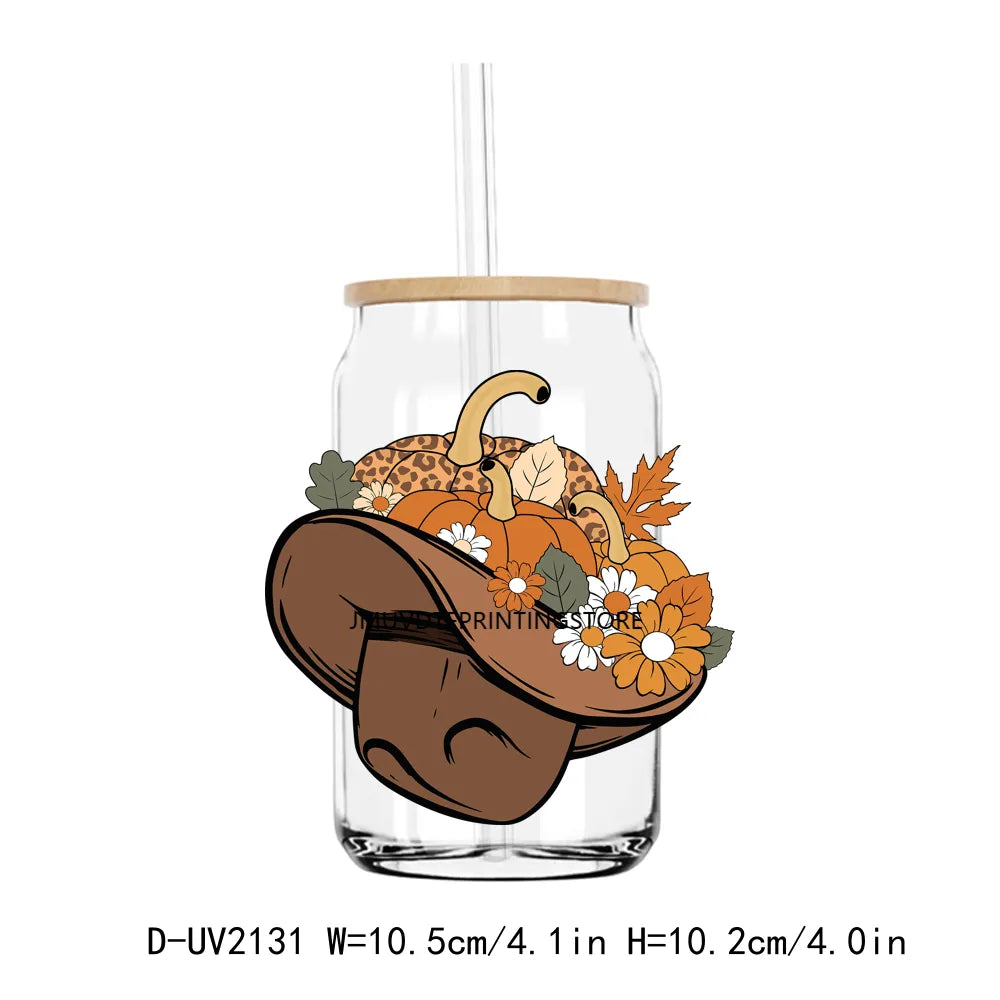 Howdy Fall Highland Cow Pumpkin UV DTF Transfers Stickers Decals For Libbey Cold Cups Mugs Tumbler Waterproof DIY Craft