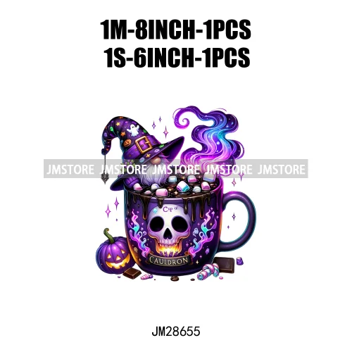 Fun Halloween Cocoa Coffee Drink Gnomes Logos Pumpkin Spice Latte Brew Iron On DTF Transfer Stickers Ready To Press For Clothes