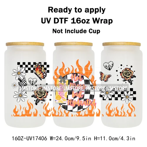 Retro Drink Quotes Butterfly Flower Heart 16OZ UV DTF Cup Wraps Ready To Apply Waterproof Transfer Stickers For Libbey Glass Can