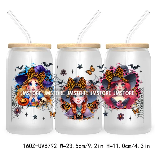 Halloween Leopard Cartoon Princess 16OZ UV DTF Cup Wrap Transfer Sticker Custom Labels Waterproof Logo For Libbey Glass Can Fall