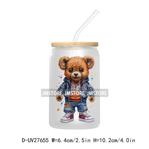 Hip Hop Urban Graffiti Teddy Bear UV DTF Transfer Stickers Decals For Libbey Cold Cups Mugs Tumbler Waterproof Trendy Bears Doll