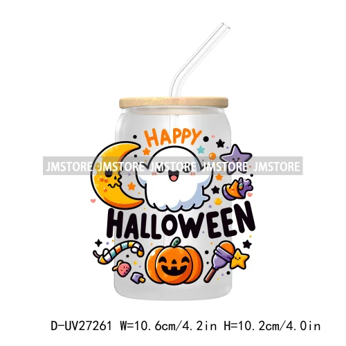 Trick Or Treat Pumpkin Coquette Bow Girly Ghost Halloween UV DTF Transfer Stickers Decals For Libbey Cold Cups Mug Tumbler Label