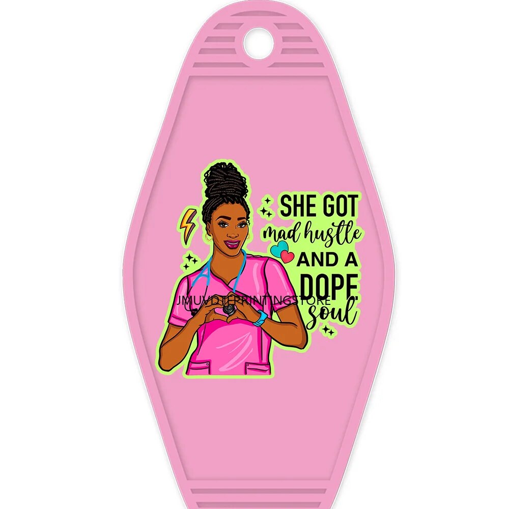 Beautiful Afro Girl Magic Melanin Black Woman High Quality WaterProof UV DTF Sticker For Motel Hotel Keychian