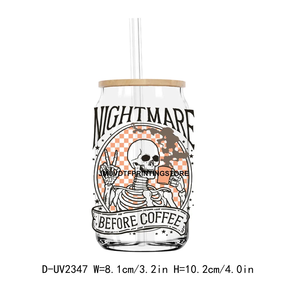 Skull Nightmare Before Coffee UV DTF Transfers Stickers Decals For Libbey Cold Cups Mugs Tumbler Waterproof DIY Craft