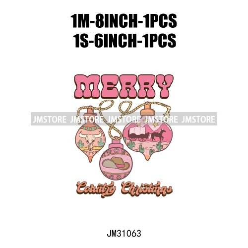 Funny Retro Western Merry Bright Country Christmas Cowgirl Howdy Tree Iron On DTF Transfers Stickers Ready To Press For Hoodies