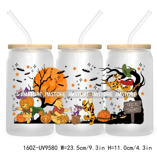 Halloween Cartoon 16OZ UV DTF Cup Wrap Transfer Stickers Custom Labels Waterproof Logo For Libbey Glass Can Pumpkin Season Vibes