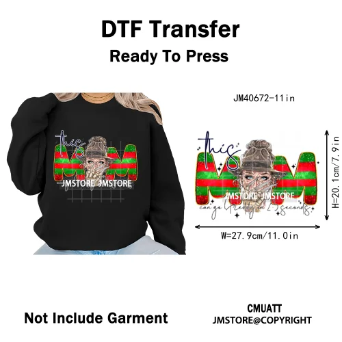 Cartoon Characters Scary Halloween Vibes Bad Killer Mom Iron on DTF Washable Transfers Stickers Ready to Press for Clothing