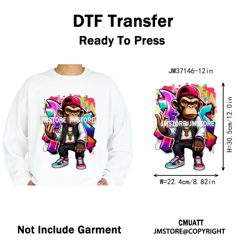 12in Colorful Gangster Urban Hip Hop Music Panda Dog Animal Lover Iron on DTF Heat Transfer Stickers Ready to Press for Clothing