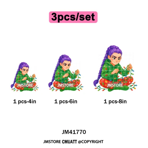 Preppy Christmas Festive Boys Girls Movie Xmas Gift Food Light Iron on DTF Washable Transfer Stickers Ready to Press for Clothes