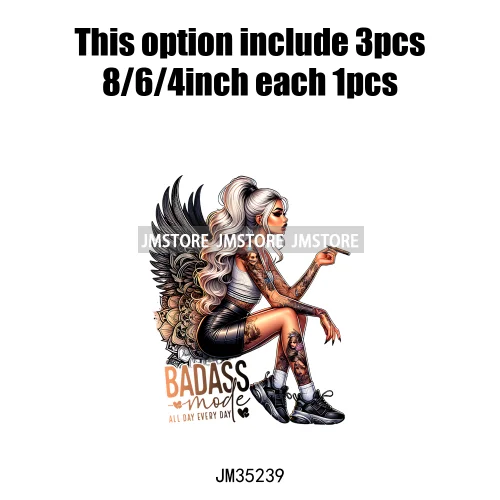 Cool Sarcasm Edgy Tattoo Idgaf Girl Iced Coffee Rebellious Women Iron on DTF Transfers Stickers Ready to Press for Clothing Bags