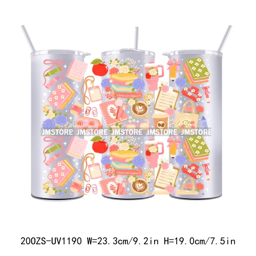 Floral Fruit Bookish Affirmation 20OZ Tumbler Wraps Ready To Ship UV DTF Transfer Stickers Waterproof Prints For Skinny Tumbler