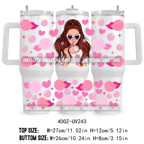 40OZ Tumbler Wrap Fashion Bubble Gum Girl UV DTF Cup Wraps Transfer Stickers Custom Labels Durable Waterproof Logo Coffee Lover