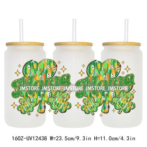 Lucky Coquette Bow Happy St Patrick's Day 16OZ UV DTF Cup Wrap Transfer Stickers Custom Waterproof Labels For Libbey Glass Can