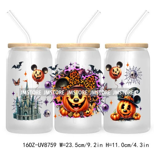 Halloween Leopard Cartoon Princess 16OZ UV DTF Cup Wrap Transfer Sticker Custom Labels Waterproof Logo For Libbey Glass Can Fall