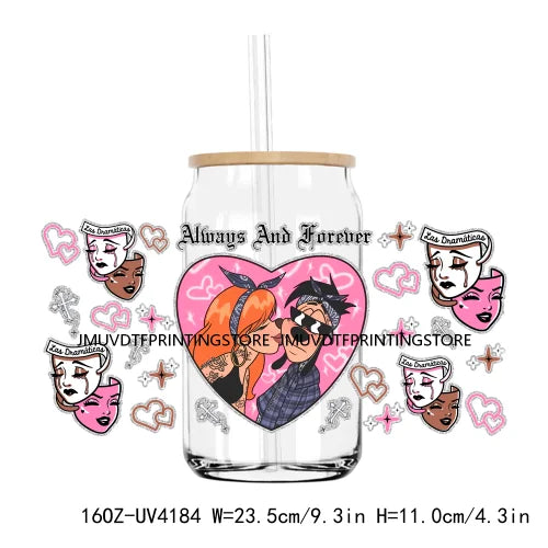 Chicano Cartoon Mouses Couple Valentine 16OZ UV DTF Cup Wrap Transfers Stickers Custom DIY Waterproof Logo For Libbey Glass Can