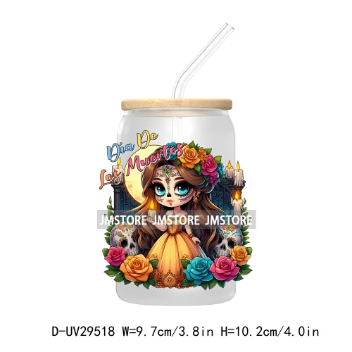 Mexican Culture Day Of The Dead UV DTF Transfer Stickers Decals For Libbey Cold Cups Mugs Tumbler Festive Mexico Sugar Skull