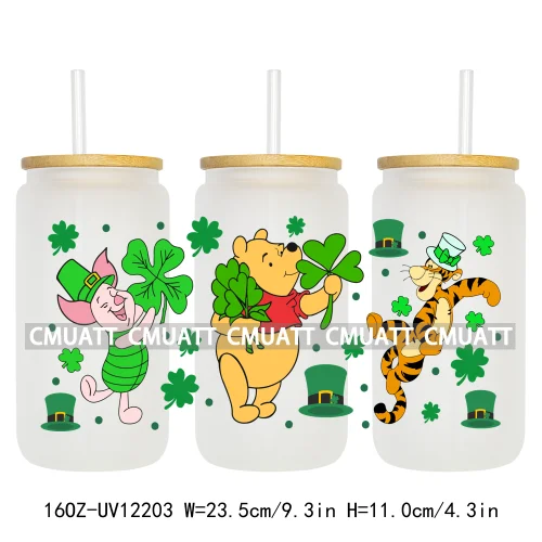 Cartoon St Patricks' Day Lucky Shamrock Animals 16OZ UV DTF Cup Wrap Sticker Custom Label Waterproof Logo For Libbey Glass Can