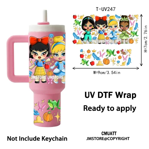 Lovely Cartoon Monsters Princess UV DTF Custom Print Ready To Apply Transfer Stickers Waterproof Wraps For Mini Tumbler Keychain