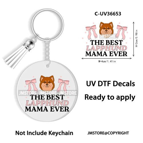 Floral Cat Lover The Best Mama Ever UV DTF Decal Round Keychain Ready To Apply WaterProof Transfer Stickers For Circle Keychain