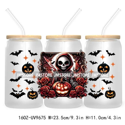 Halloween Spooky Bat Cartoon Character 16OZ UV DTF Cup Wrap Transfer Stickers Custom Labels Waterproof Logo For Libbey Glass Can