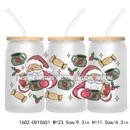 Spanish Latina Mexixan Culture Christmas Pan Dulce UV DTF Cup Wraps Transfer Sticker For 16OZ Libbey Glass Can Gingerbread Santa