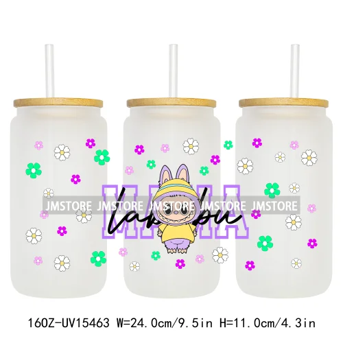Cute Mama Doll Cartoon Mirror Bow 16OZ UV DTF Cup Wraps Ready To Apply Waterproof Transfer Stickers For Libbey Glass Can Tumbler