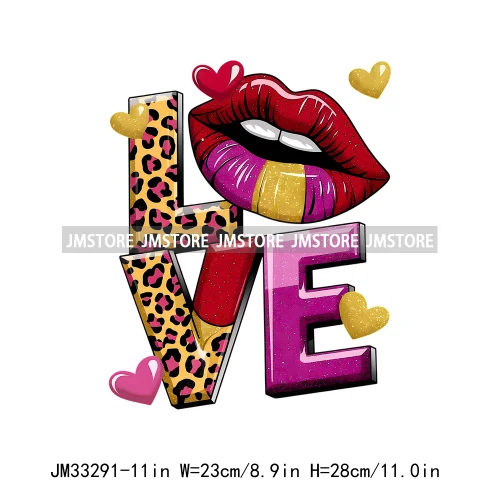 Colorful Love Heart Lips Coquette Happy Valentine's Day Iron On DTF Heat Press Transfers Stickers Ready To Press For Clothing