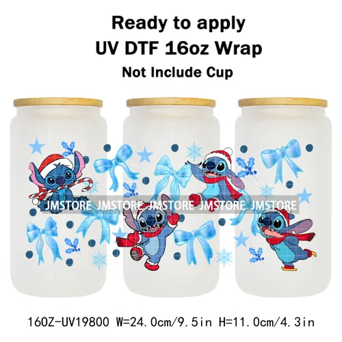 Christmas Mouse Cartoon Charater Girly UV DTF Cup Wrap Ready To Apply Transfer Stickers Durable For 16OZ Libbey Glass Can Bottle