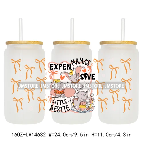 Coquette Mama Mini Cartoon Family 16OZ UV DTF Cup Wraps Ready To Apply Waterproof Transfer Stickers For Libbey Glass Can Tumbler