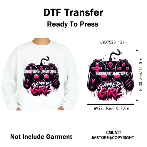 12in Game Zone Time Girl Gamer Squad Hustler Graffiti Game On Over Iron on DTF Transfers Stickers Ready to Press for Hoodies