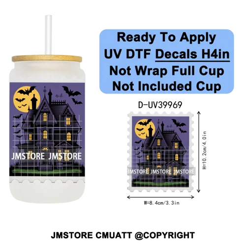 Halloween Stamps Trick Or Treat UV DTF Decals Ready To Apply Waterproof Transfer Stickers DIY Crafts For 16OZ Libbey Glass Can